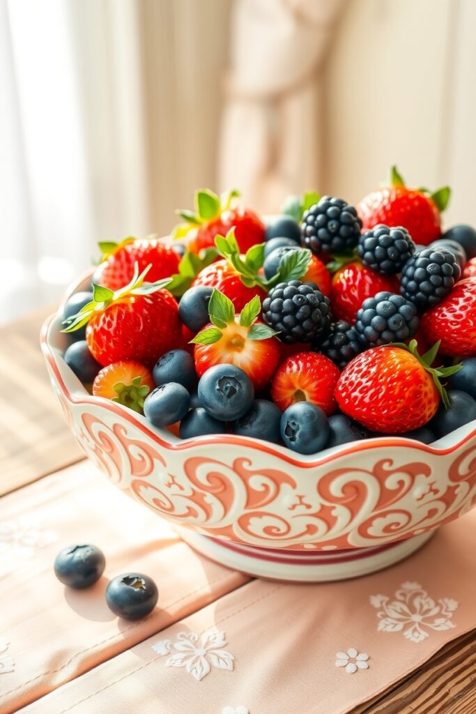 Colorful Fruit Bowl with Fresh Berries – free AI stock image