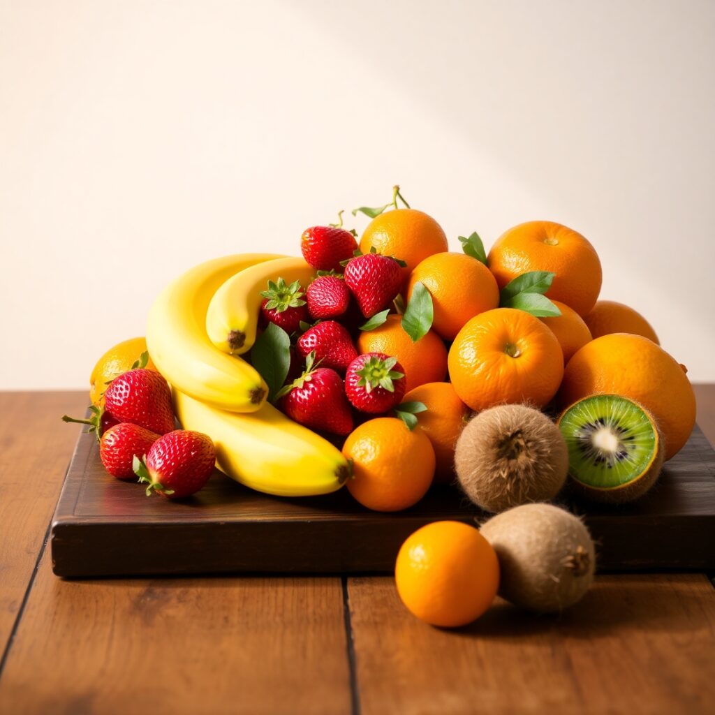 Colorful Fruit Medley on a Wooden Table – free AI stock image