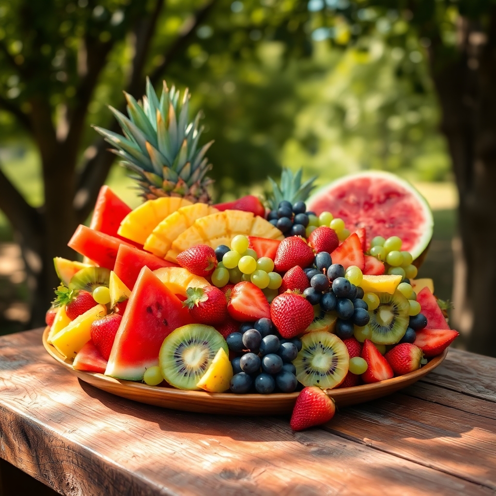 Colorful Fruit Platter on a Rustic Table – free AI stock image