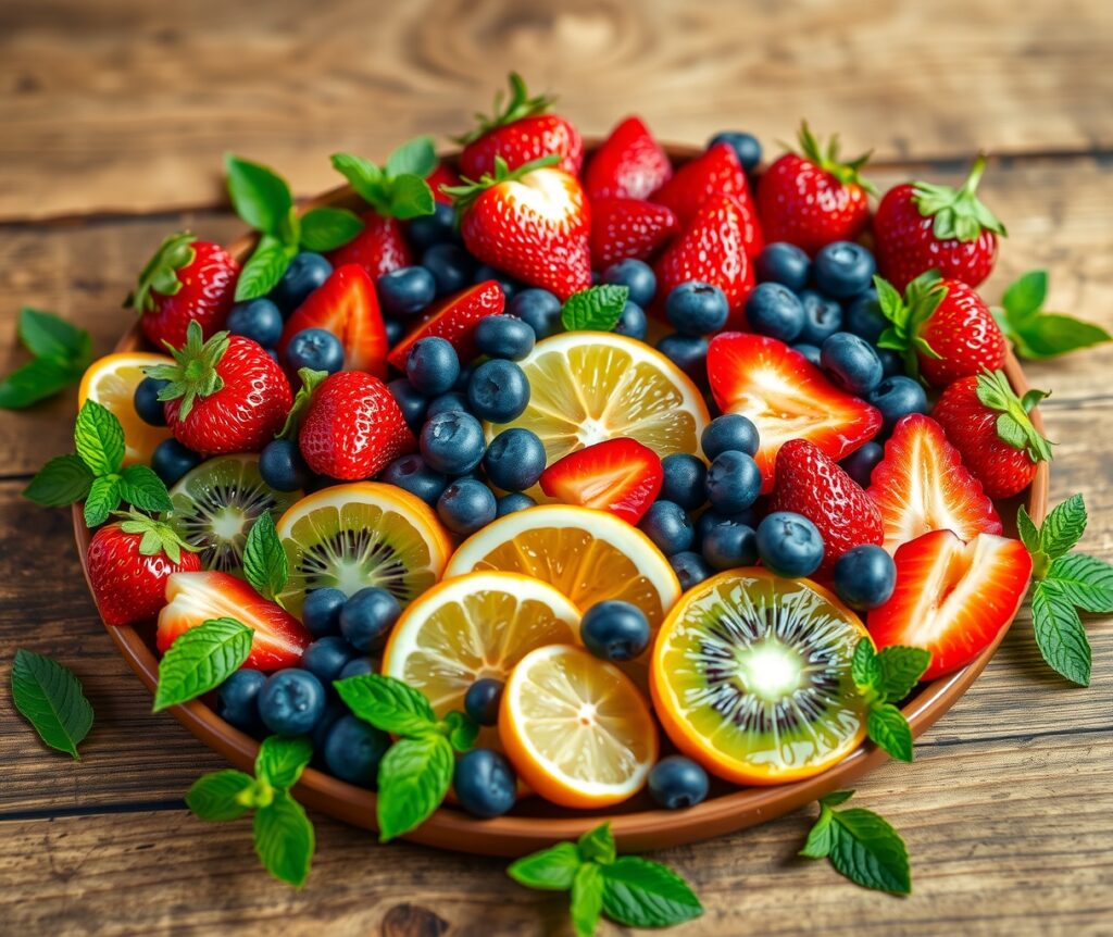 Colorful Fruit Platter on a Wooden Table – free AI stock image