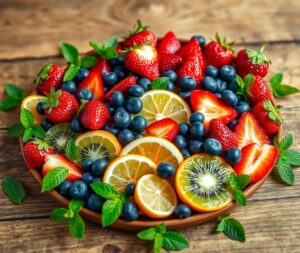 Colorful Fruit Platter on a Wooden Table – free AI stock image