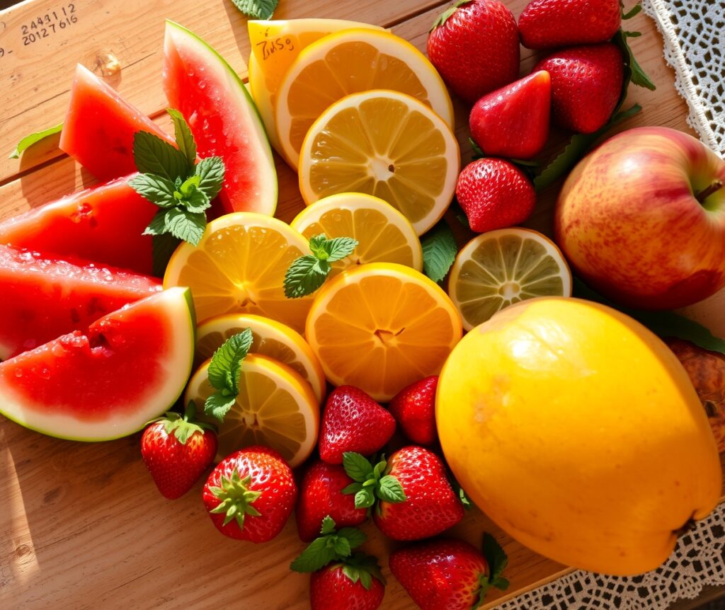 Colorful Fruit Spread on a Wooden Table – free AI stock image