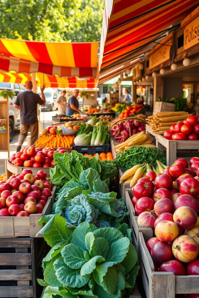 Colorful Fruit and Vegetable Market Display – free AI stock image