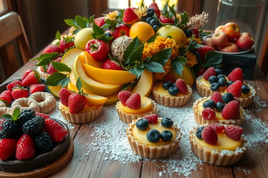 Colorful Fruits and Delicious Treats Spread – free AI stock image