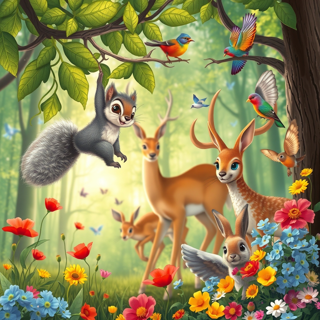 A Colorful Gathering of Forest Animals – free AI stock image