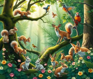 A Colorful Gathering of Forest Animals – free AI stock image