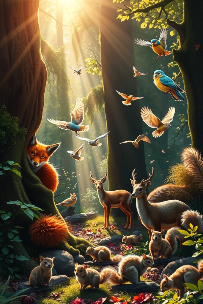 A Colorful Gathering of Forest Animals – free AI stock image