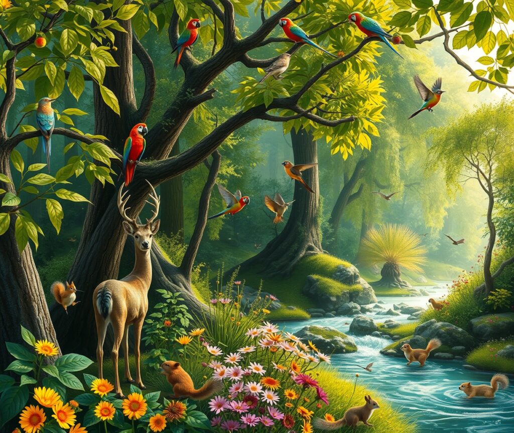 A Colorful Gathering of Wildlife in Nature – free AI stock image