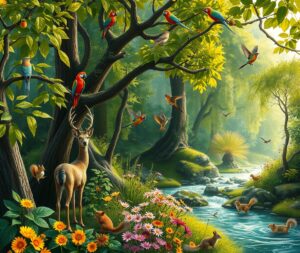 A Colorful Gathering of Wildlife in Nature – free AI stock image