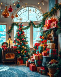 Colorful Holiday Celebration with Festive Decorations – free AI stock image