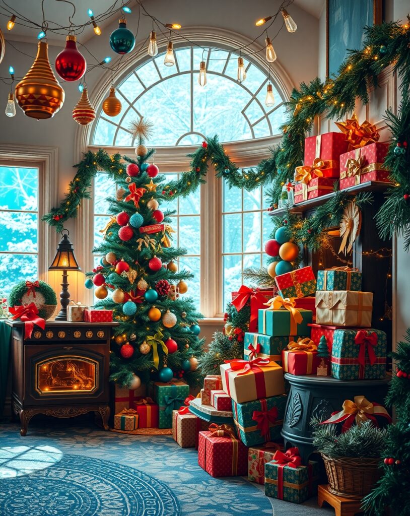Colorful Holiday Celebration with Festive Decorations – free AI stock image