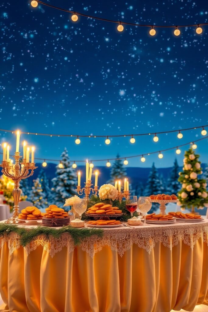 Colorful Holiday Celebrations with Lights and Food – free AI stock image