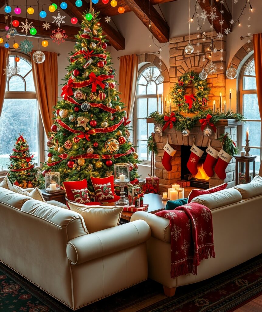 Colorful Holiday Decorations and Festive Lights – free AI stock image