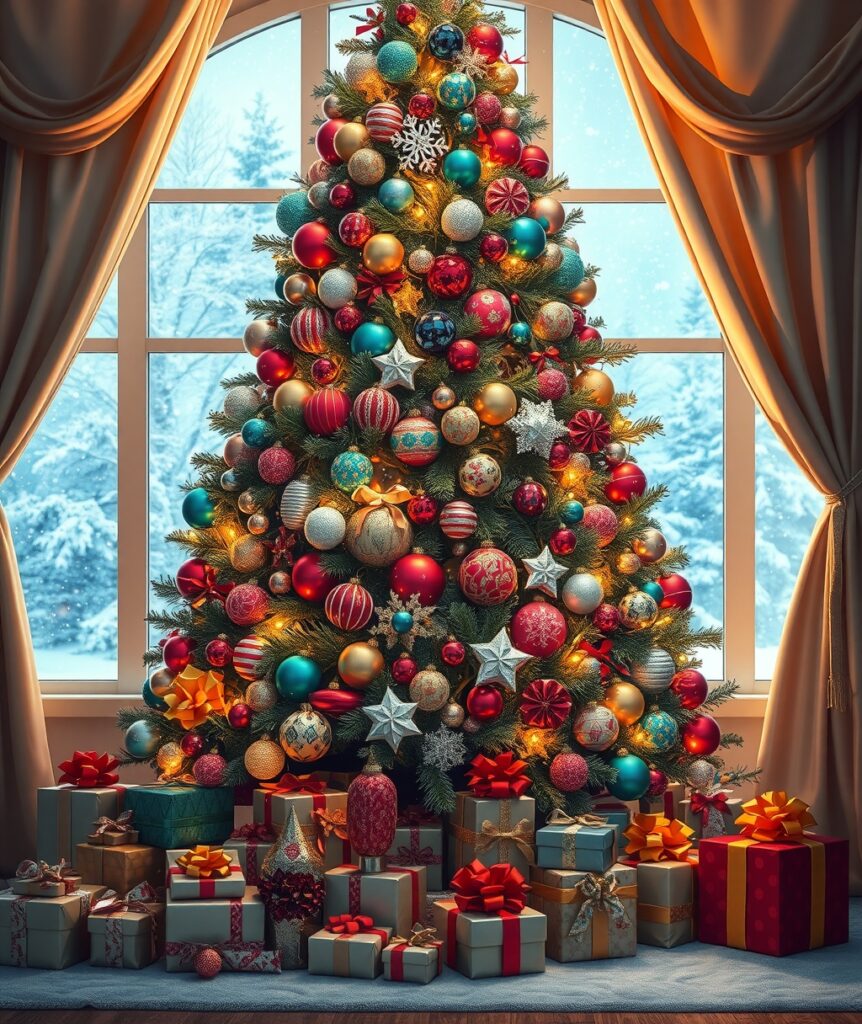 Colorful Holiday Decorations and Gifts – free AI stock image
