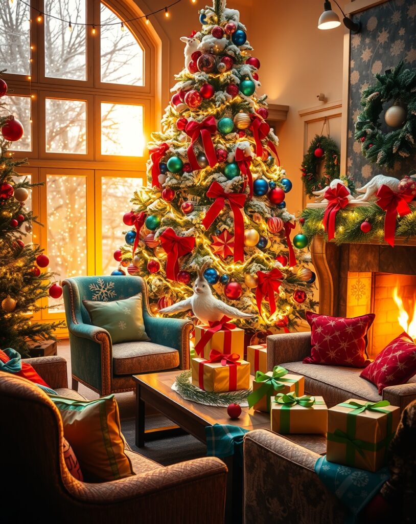 Colorful Holiday Decorations and Lights – free AI stock image