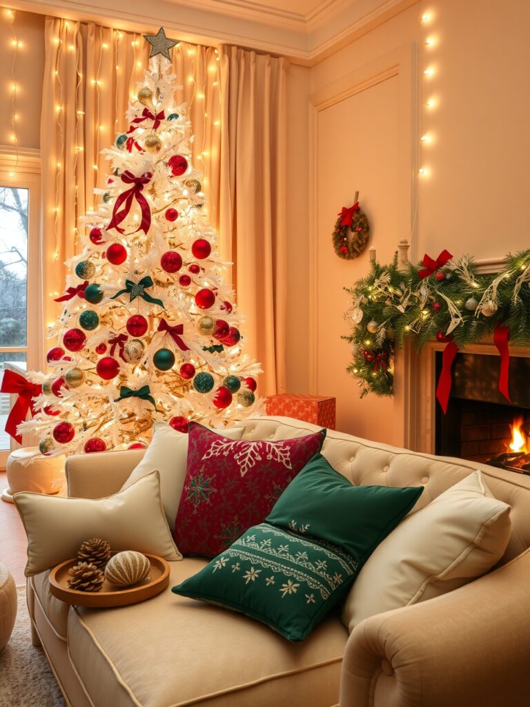 Colorful Holiday Decorations in a Cozy Living Room – free AI stock image