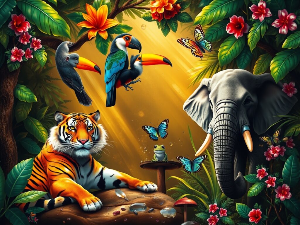 Colorful Jungle Animals in Harmony – free AI stock image