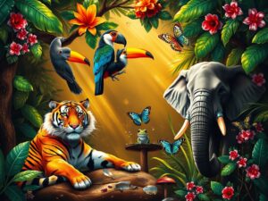 Colorful Jungle Animals in Harmony – free AI stock image
