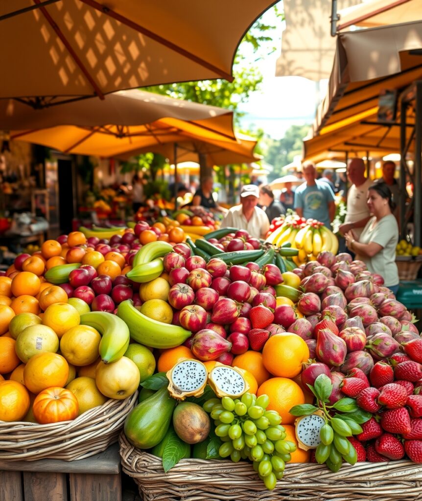 Colorful Market Display of Fresh Fruits – free AI stock image
