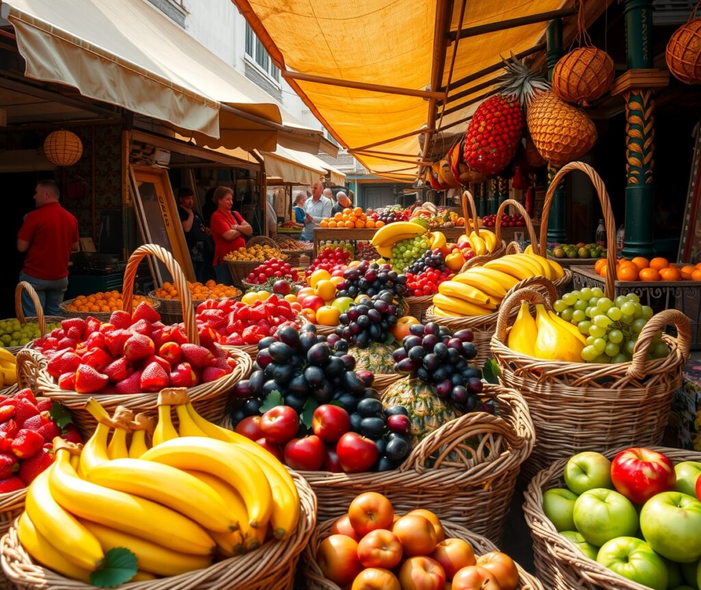 Colorful Market Spread of Fresh Fruits – free AI stock image