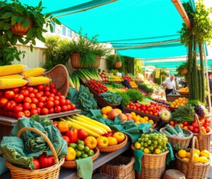 Colorful Market Stall Filled with Fresh Produce – free AI stock image