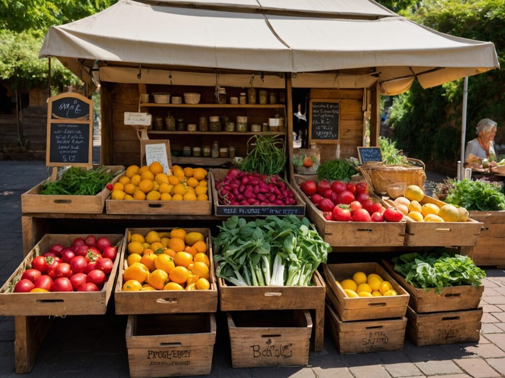A Colorful Market Stall of Fresh Produce – free AI stock image