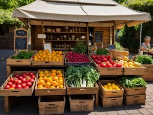 A Colorful Market Stall of Fresh Produce – free AI stock image
