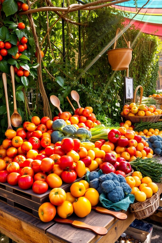 Colorful Market Stall Overflowing with Fresh Produce – free AI stock image