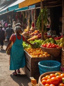 Colorful Market Stall with Fresh Produce – free AI stock image