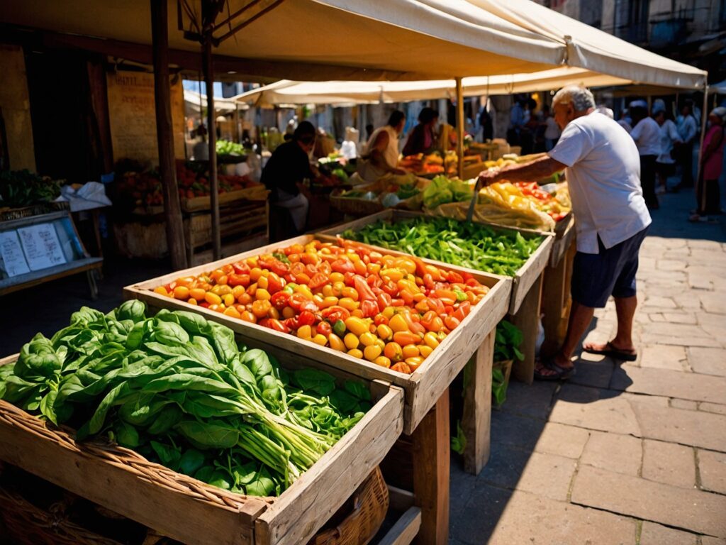 Colorful Market Stall with Fresh Vegetables – free AI stock image