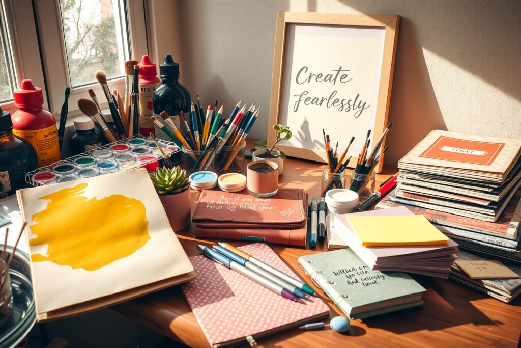 Colorful Objects on a Creative Desk – free AI stock image