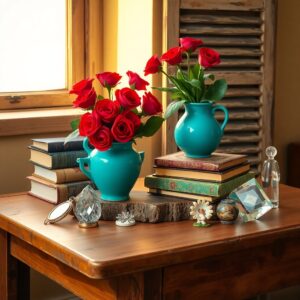 Colorful Objects on a Wooden Table – free AI stock image