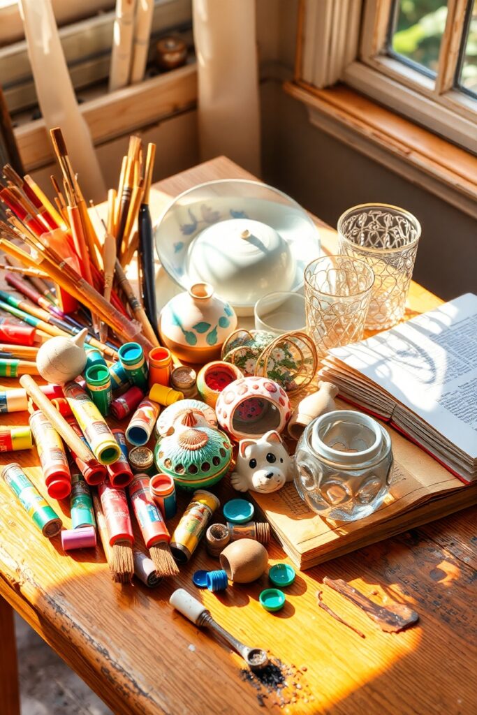 Colorful Objects on a Wooden Table – free AI stock image