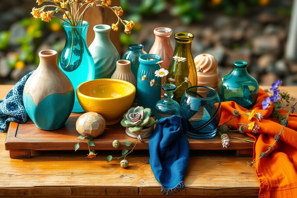 Colorful Objects on a Wooden Table – free AI stock image