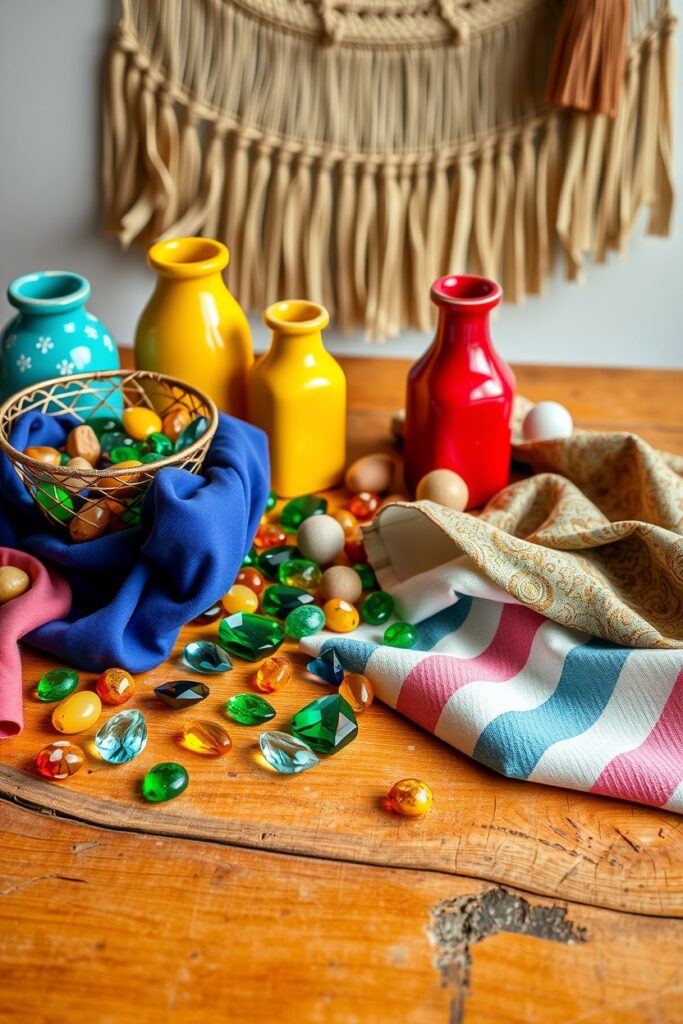 Colorful Objects on a Wooden Table – free AI stock image
