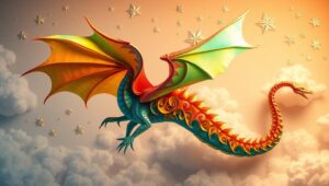 Colorful Origami Dragon in Flight – free AI stock image