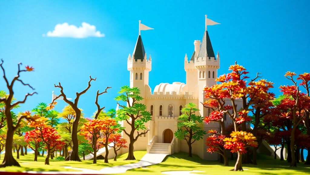Colorful Papercraft Castle Adventure – free AI stock image