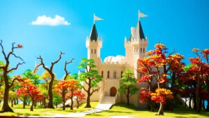 Colorful Papercraft Castle Adventure – free AI stock image