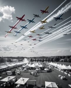 Colorful Planes Soaring Above Festival Grounds – free AI stock image