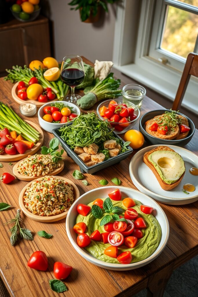 Colorful Spread of Delicious Vegan Dishes – free AI stock image
