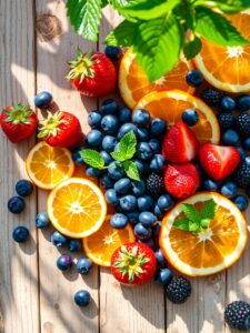 Colorful Spread of Fresh Fruits and Berries – free AI stock image