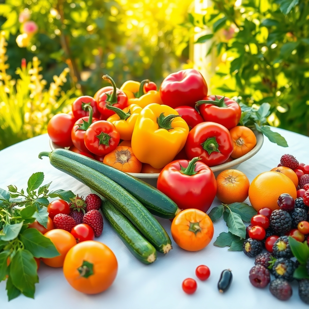 Colorful Spread of Fresh Fruits and Vegetables – free AI stock image