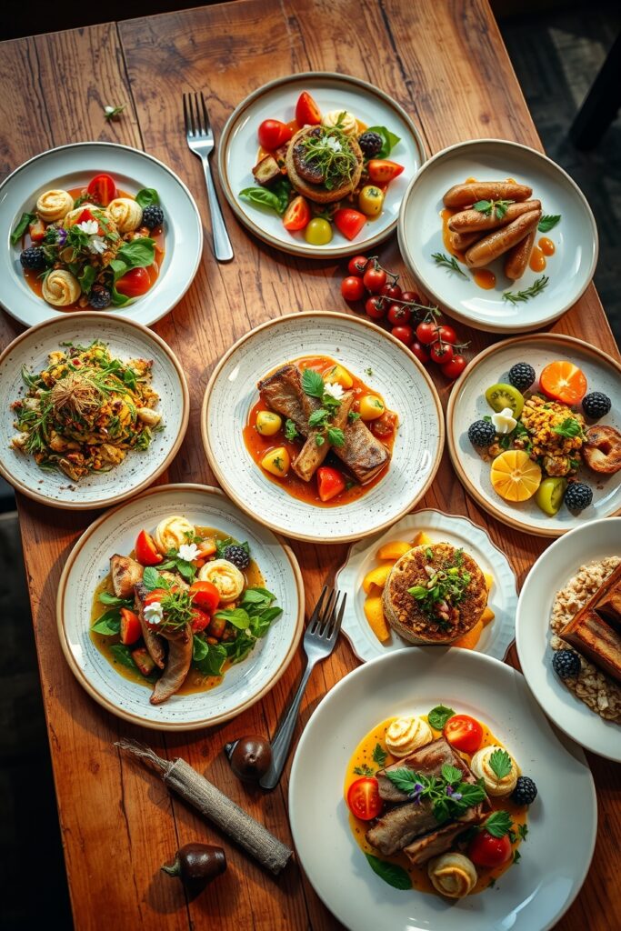 Colorful Spread of Freshly Plated Dishes – free AI stock image