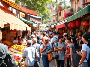 A Colorful Street Market Bustling with Life – free AI stock image