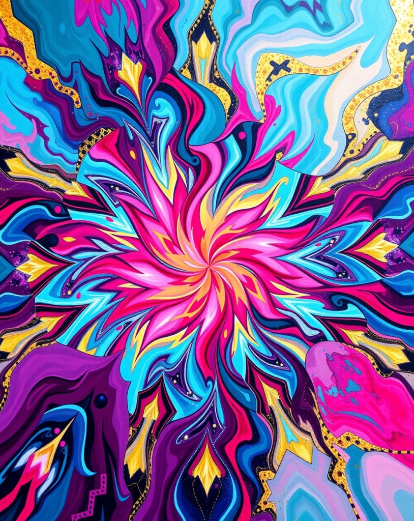 Colorful Swirls and Geometric Shapes Collide – free AI stock image