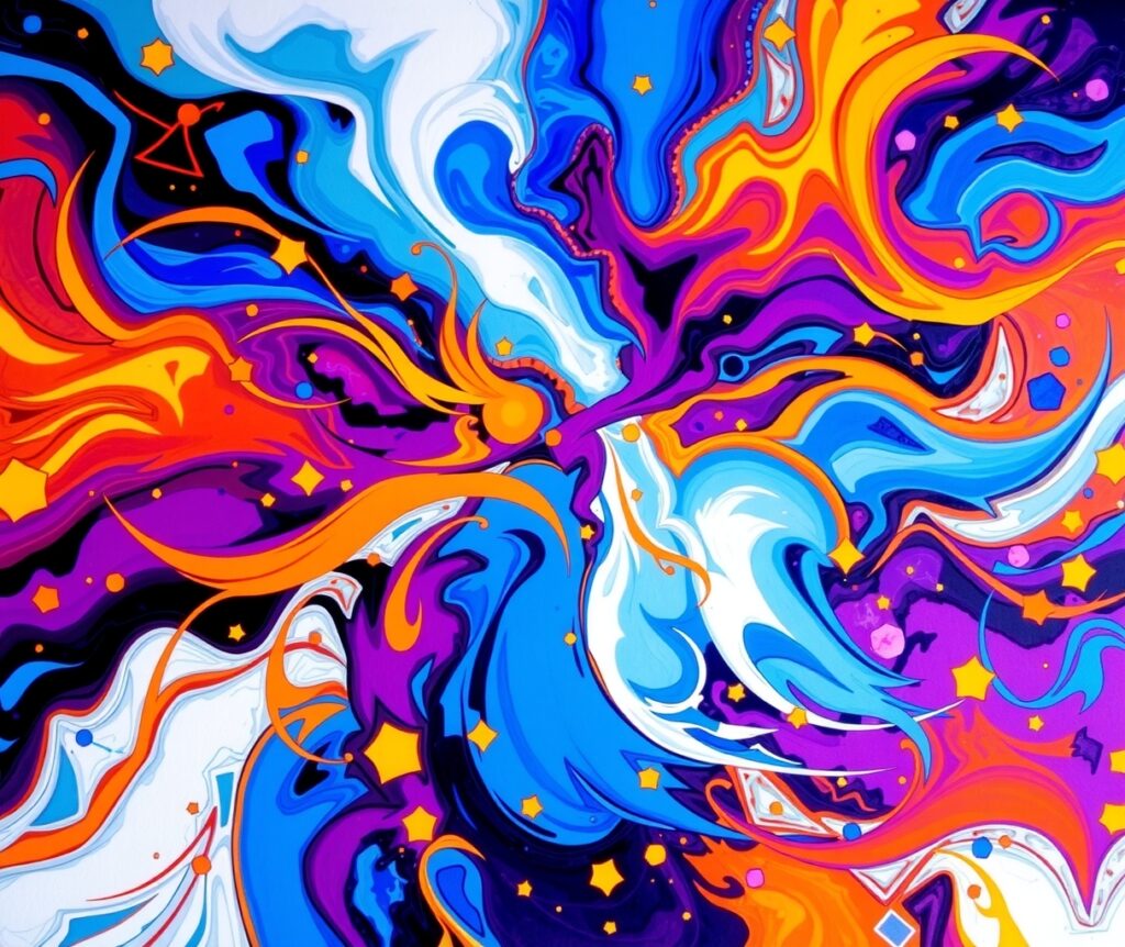 Colorful Swirls and Geometric Shapes Fusion – free AI stock image