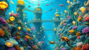 Colorful Underwater Cityscape – free AI stock image