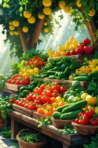 Colorful Vegetable Market Display – free AI stock image