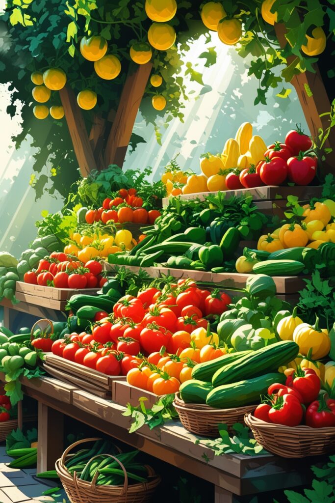 Colorful Vegetable Market Display – free AI stock image
