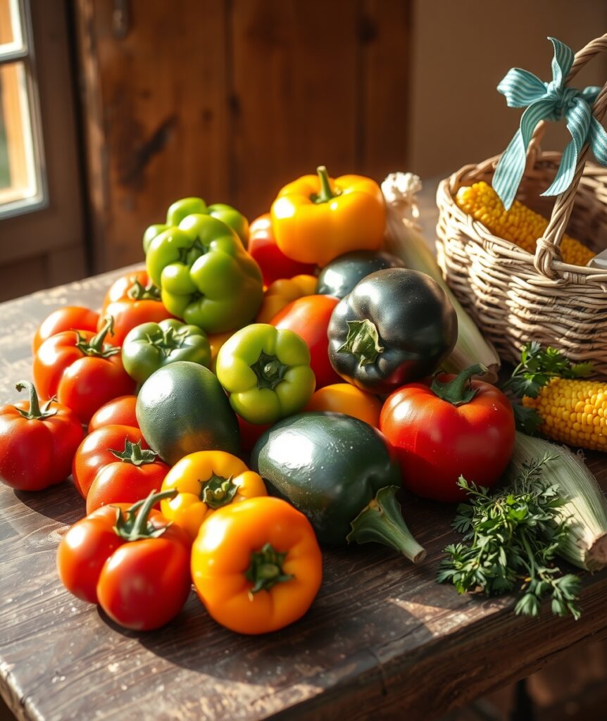 Colorful Vegetable Medley on a Rustic Table – free AI stock image